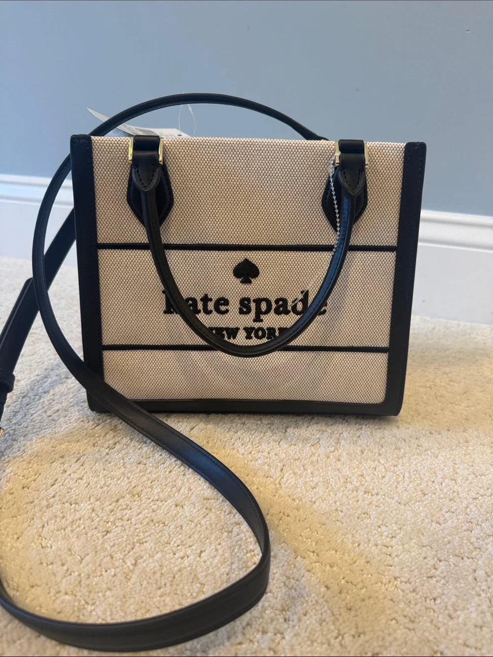kate spade New York Black & Cream Canvas Tote new $339